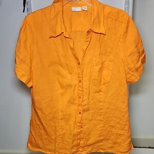 Kim Rogers | Linen Orange Button-Up Shirt | XL